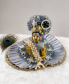 Rajsi Pearl Laddu Gopal poshak in grey and silver with pearl detailing