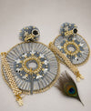 Rajsi Pearl Laddu Gopal poshak with pearl jewelry and peacock feather accessory