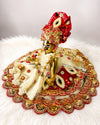 Red and gold Jaipuri Rajwada Laddu Gopal poshak with decorative embroidery